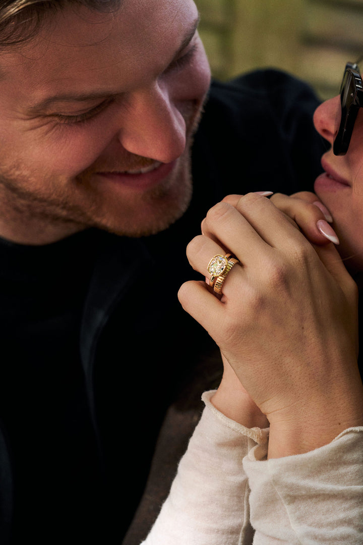 East-West Cushion Cut Diamond Canopy Ring
