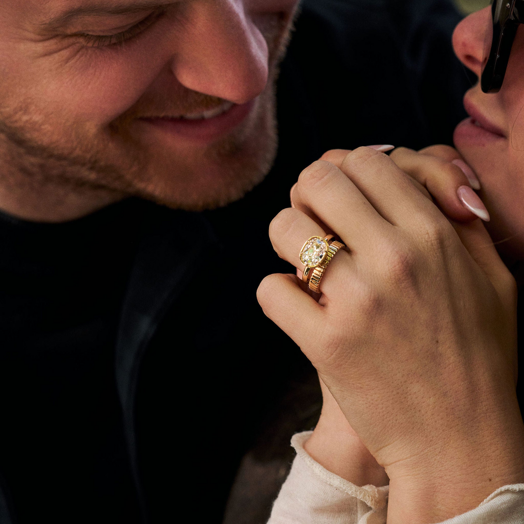 East-West Cushion Cut Diamond Canopy Ring