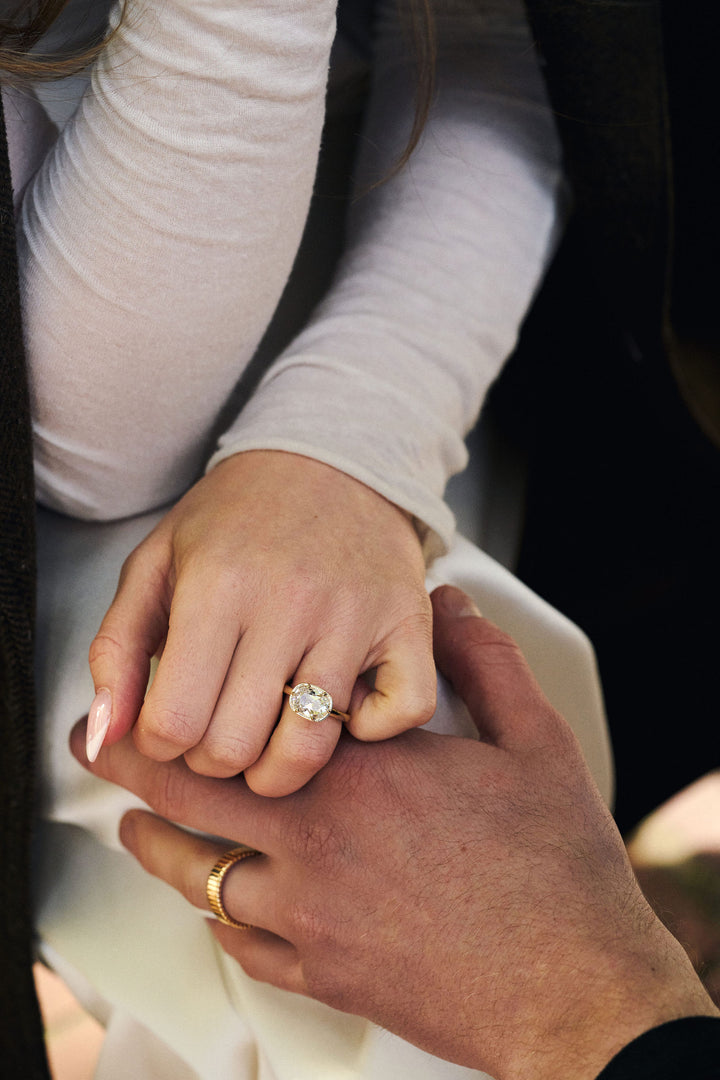East-West Cushion Cut Diamond Canopy Ring