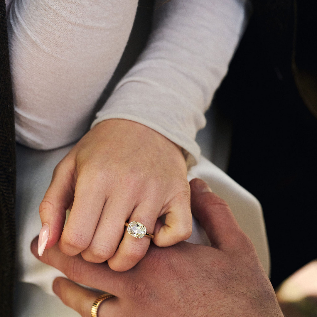 East-West Cushion Cut Diamond Canopy Ring