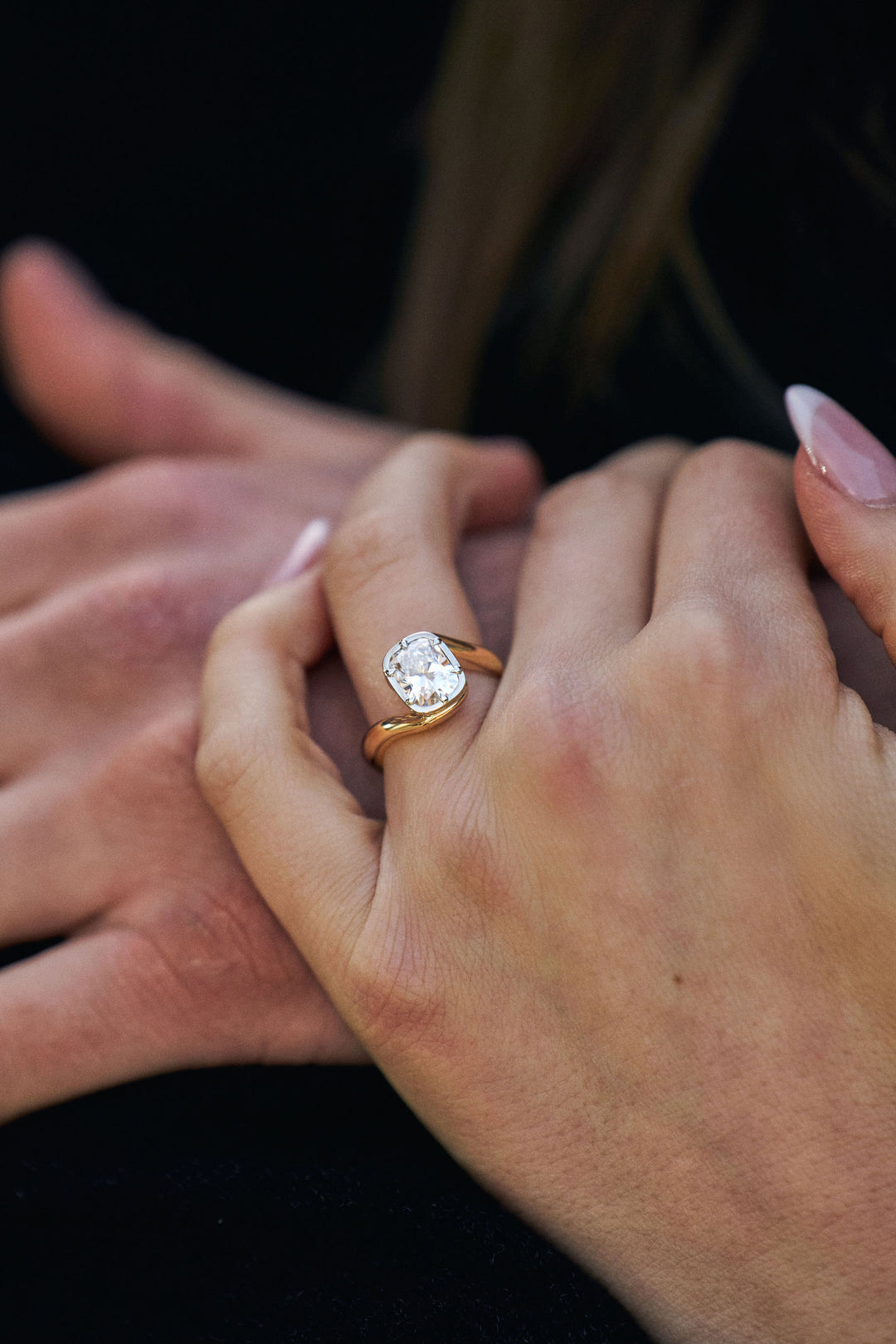 Cushion Cut Diamond Bypass Canopy Ring