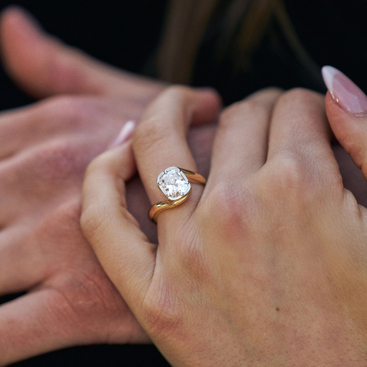 Cushion Cut Diamond Bypass Canopy Ring