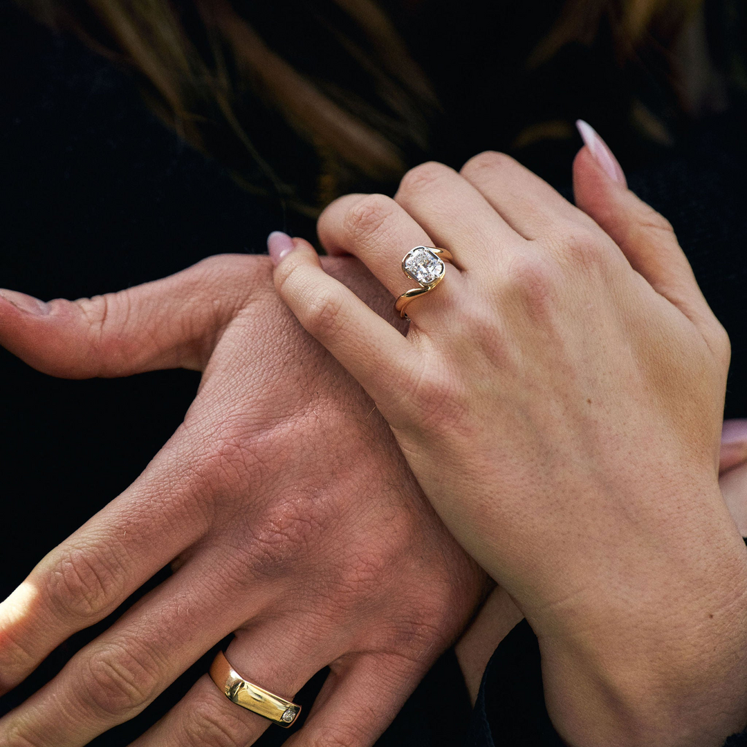 Cushion Cut Diamond Bypass Canopy Ring