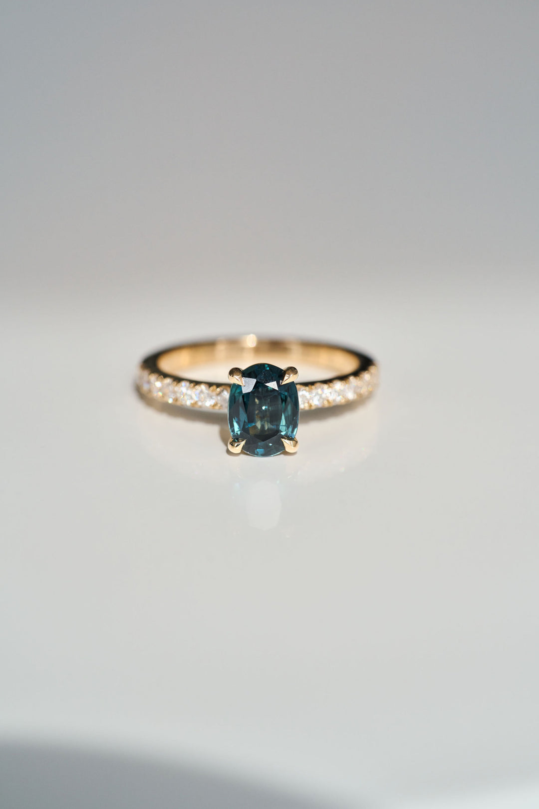 Oval Blue-Green Sapphire Cavalier Solitaire With Diamond Pavè Band (Copy)