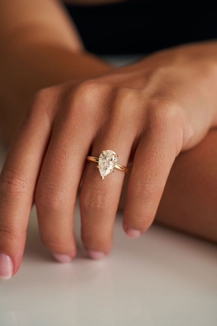 Five Prong Pear Shape Diamond Cavalier Solitaire