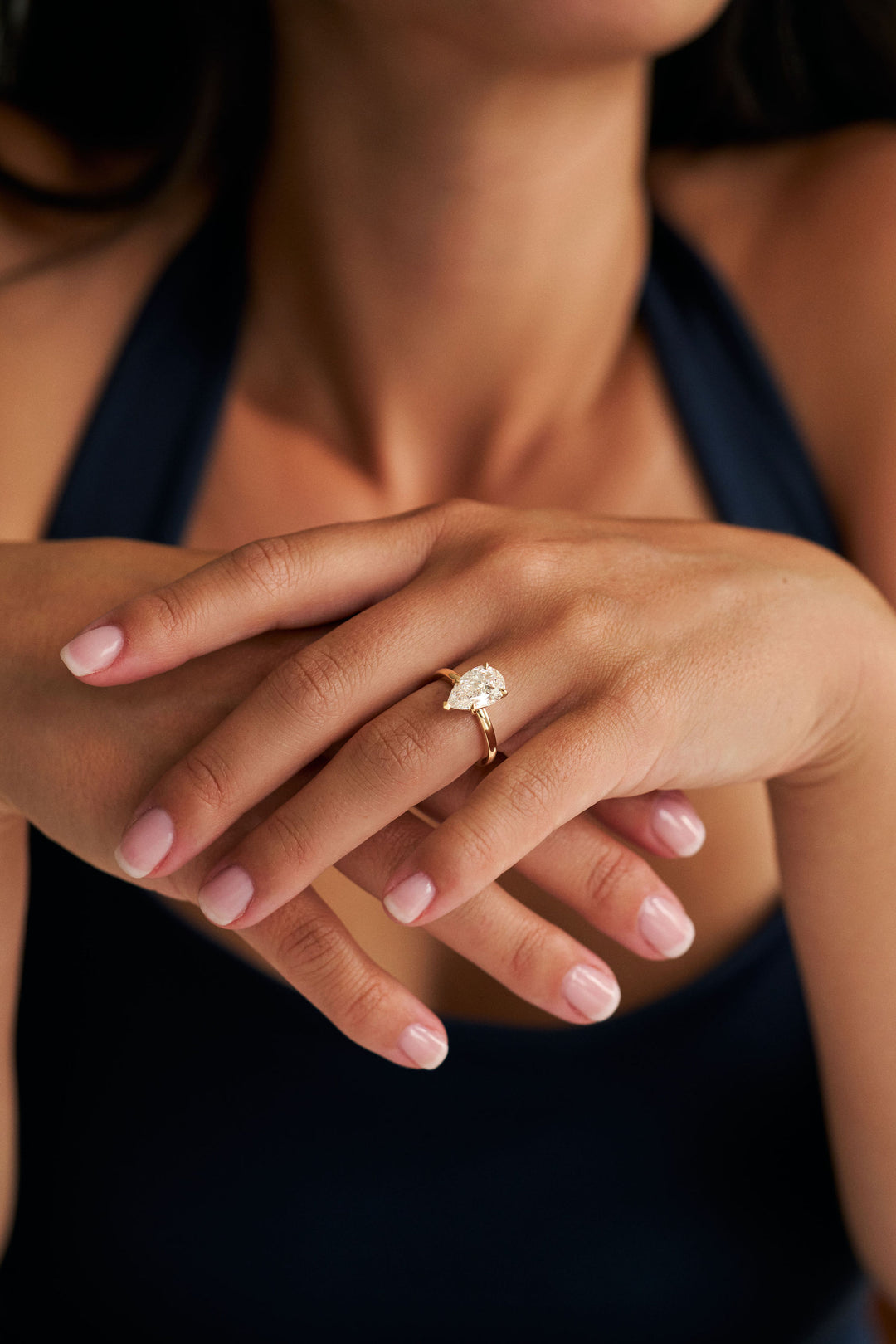 Five Prong Pear Shape Diamond Cavalier Solitaire