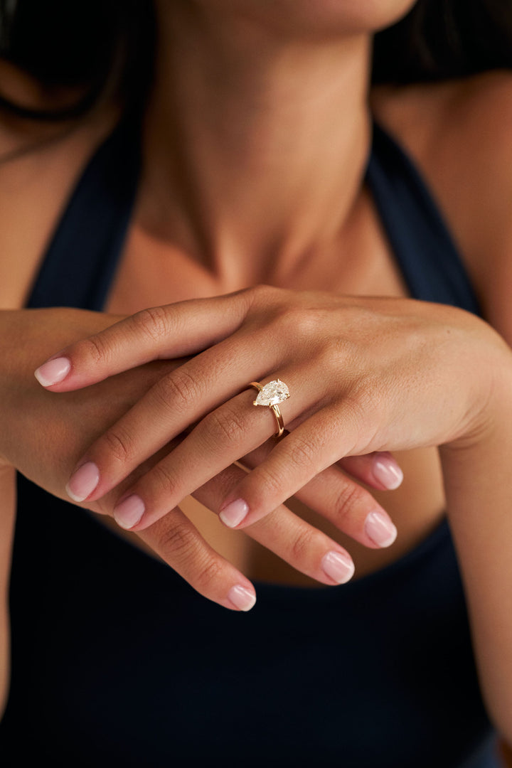 Five Prong Pear Shape Diamond Cavalier Solitaire