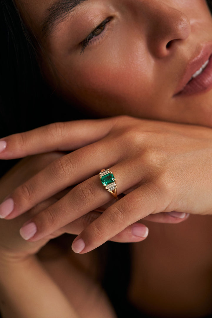 Emerald Cut Emerald with Baguette Accents