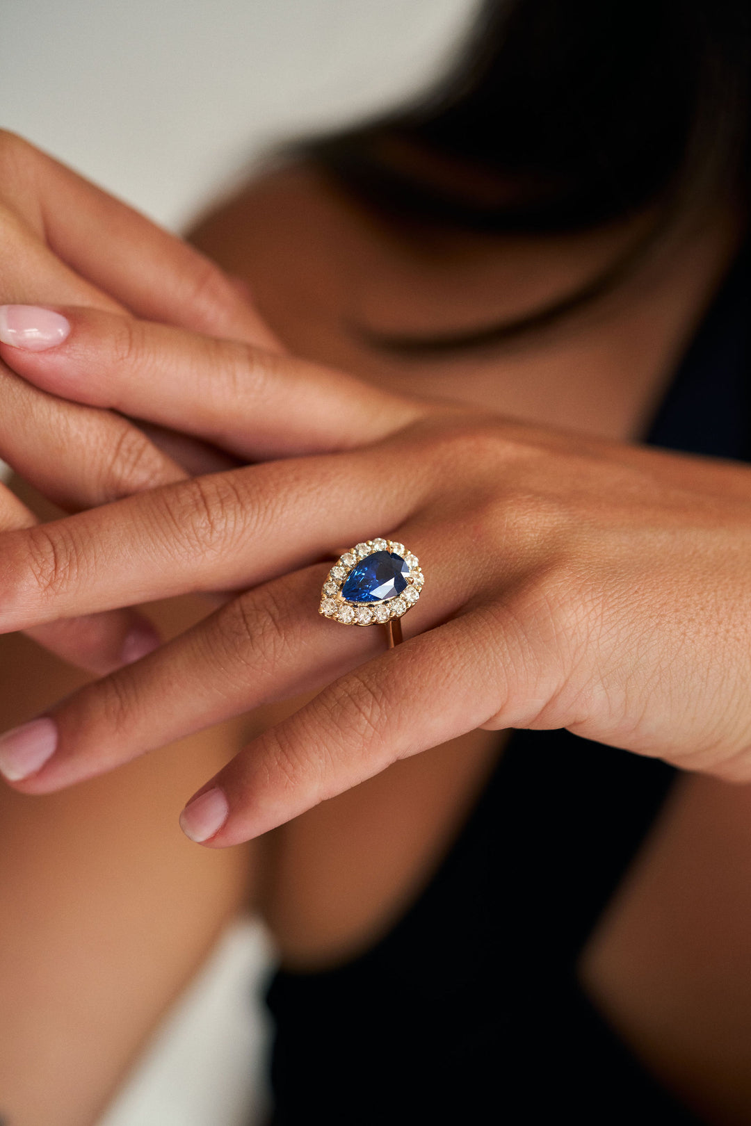Pear Shape Blue Sapphire with Floral Halo