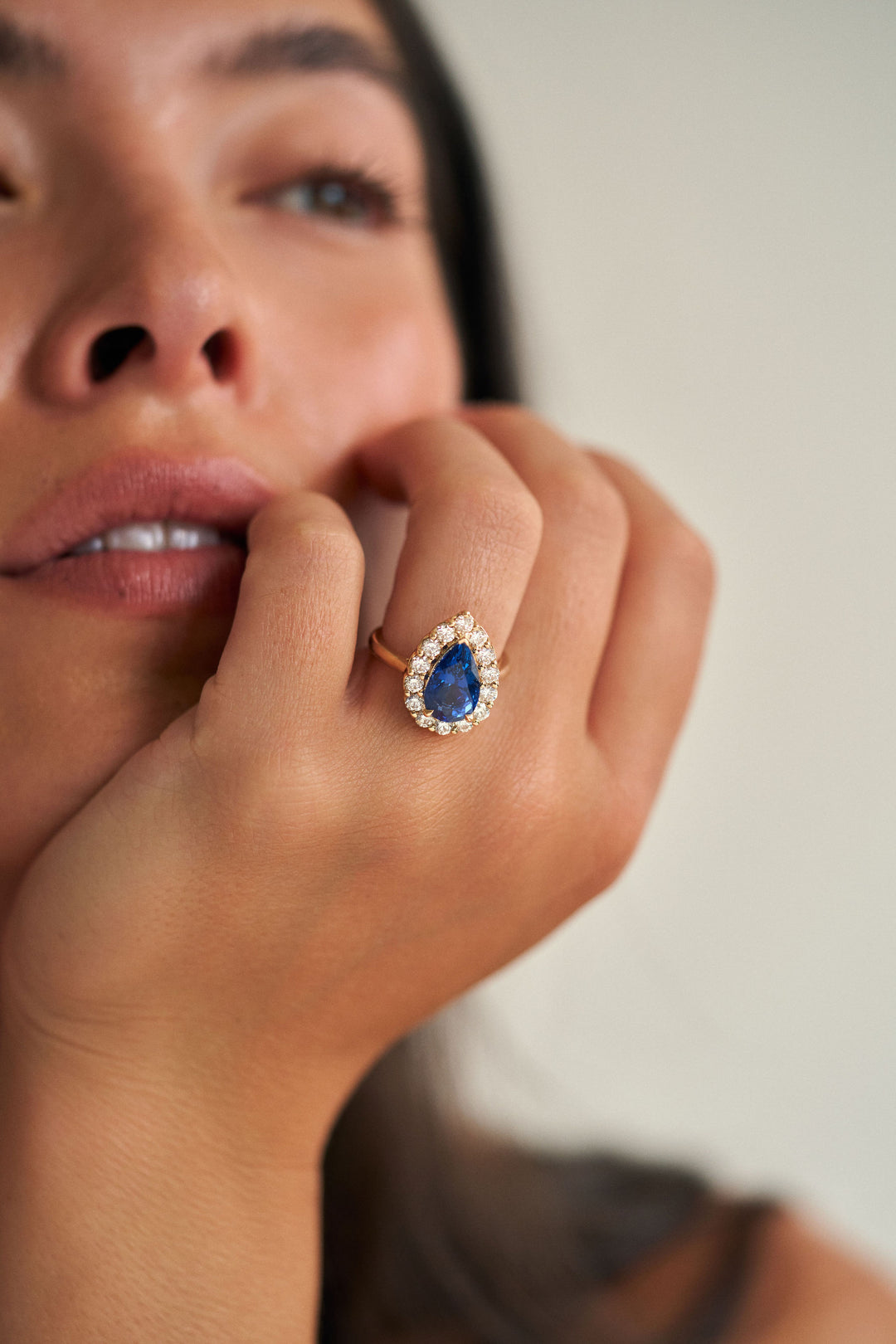 Pear Shape Blue Sapphire with Floral Halo