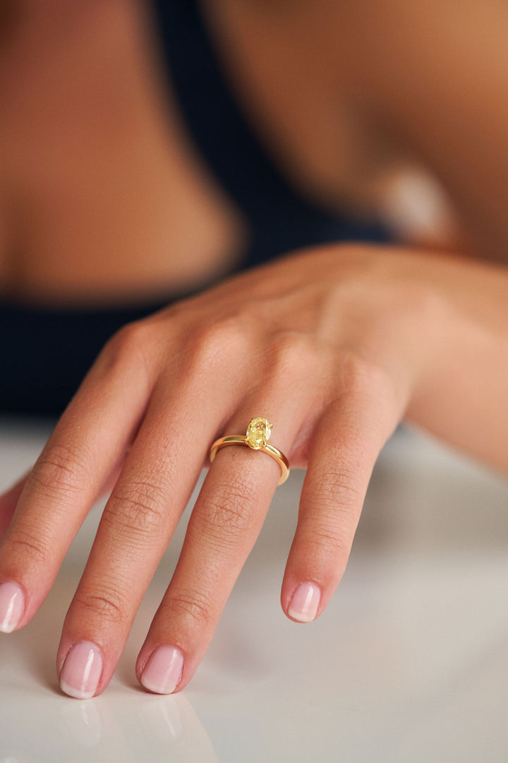 Oval Yellow Diamond Cavalier Solitaire