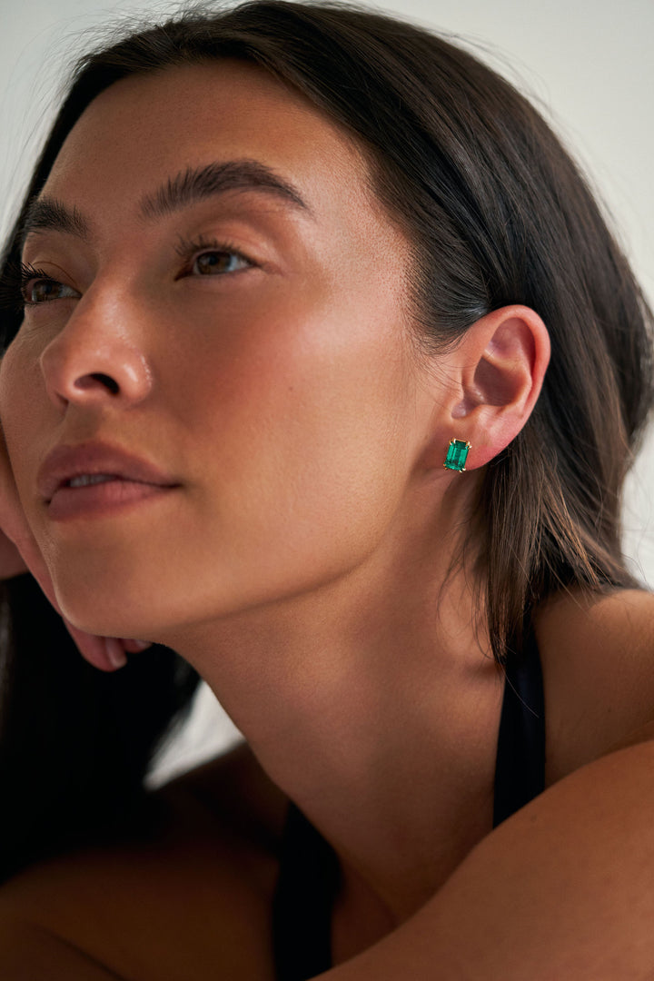 Emerald Cut Emerald Studs