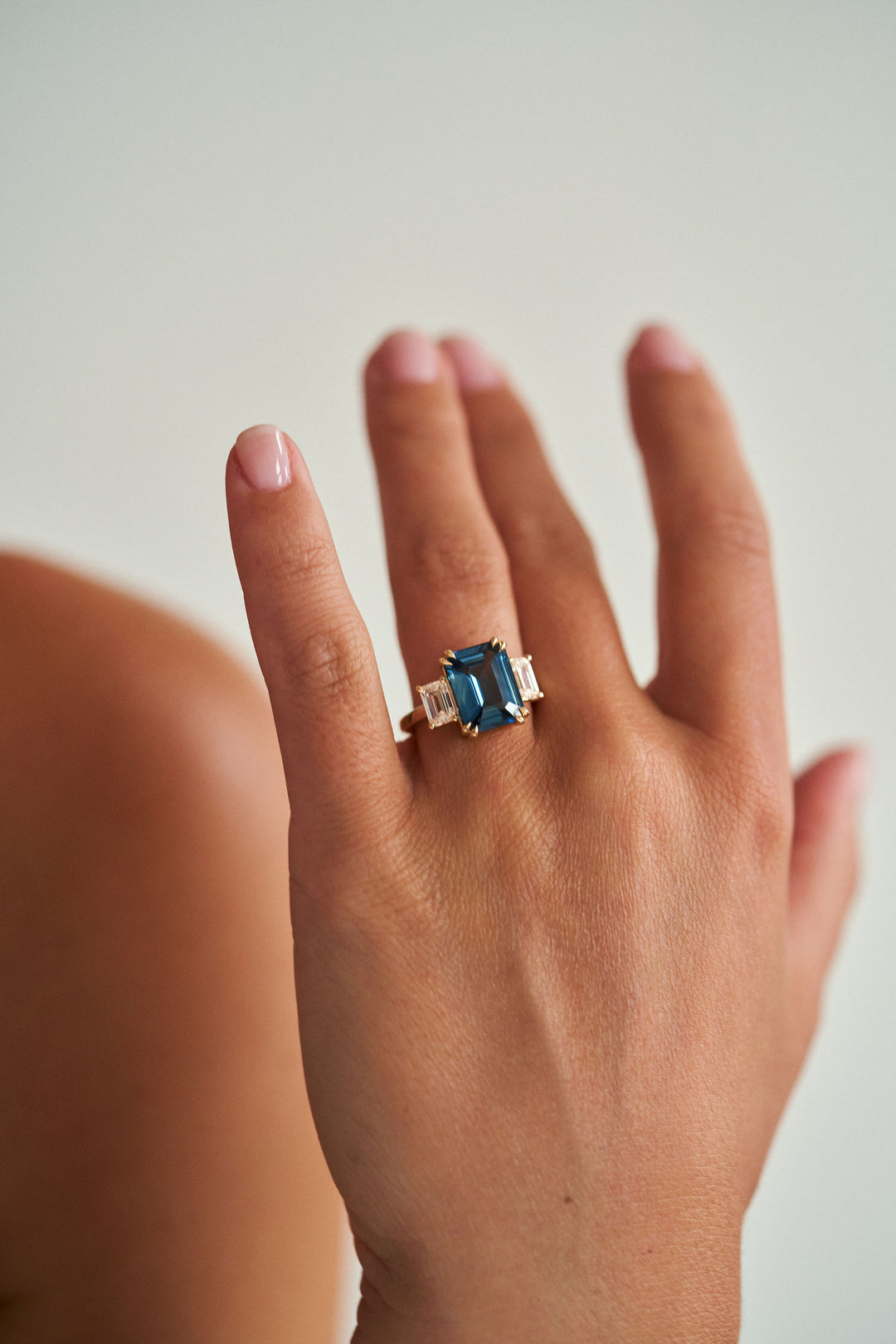 Emerald Cut Teal Sapphire With Emerald Cut Diamond Accents