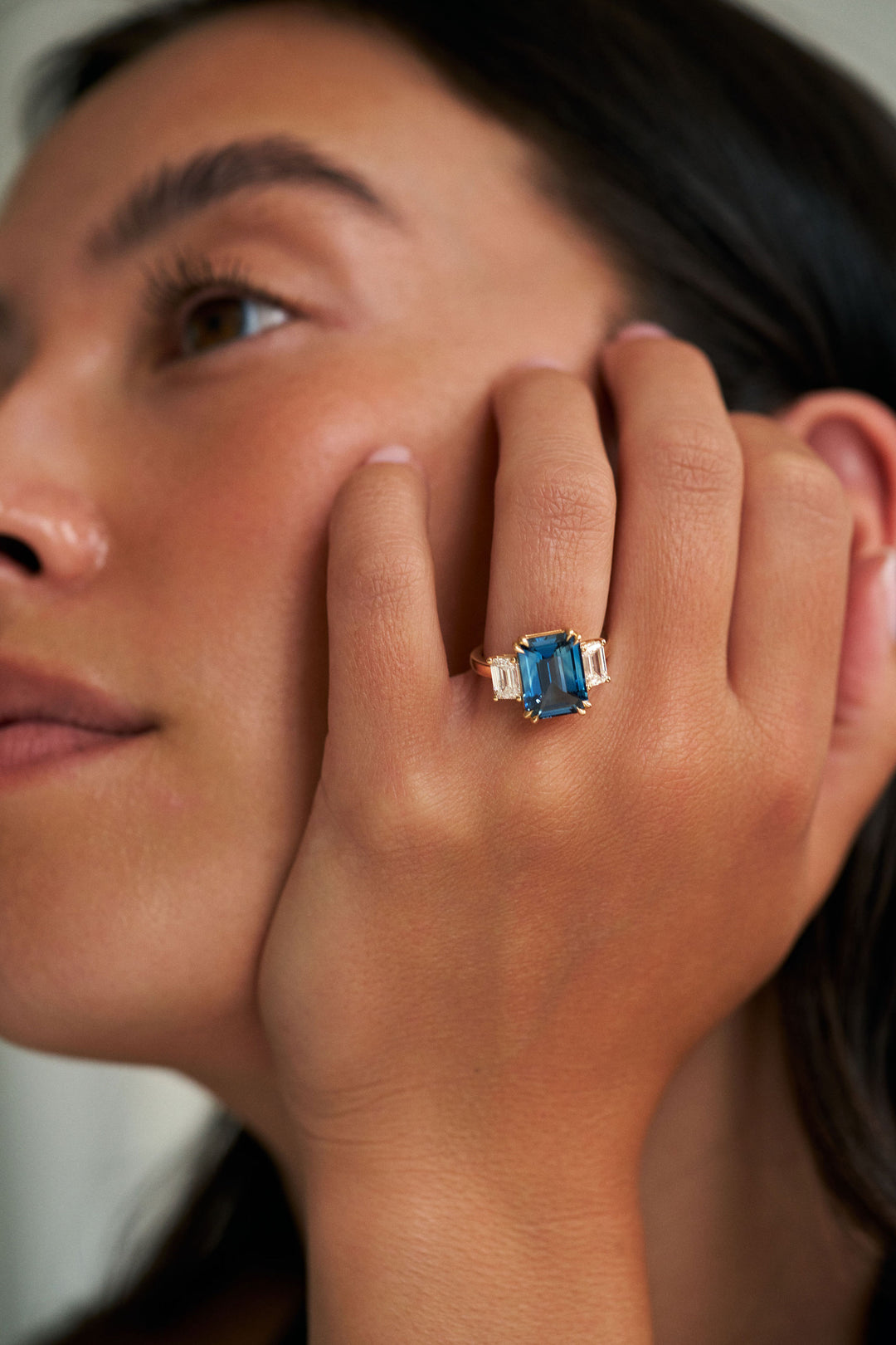 Emerald Cut Teal Sapphire With Emerald Cut Diamond Accents