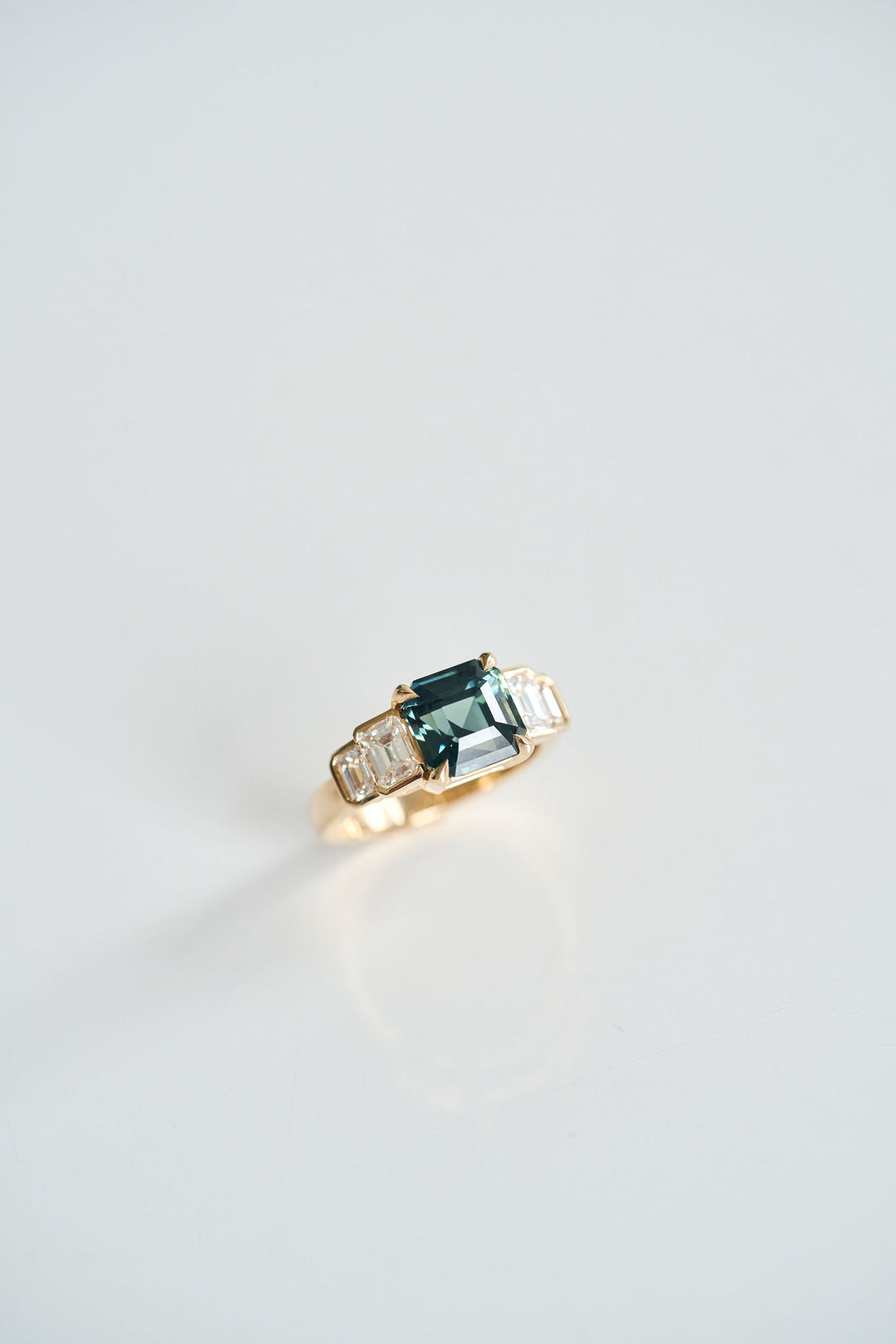 Square Emerald Cut Teal Sapphire With Emerald Cut Diamond Accents