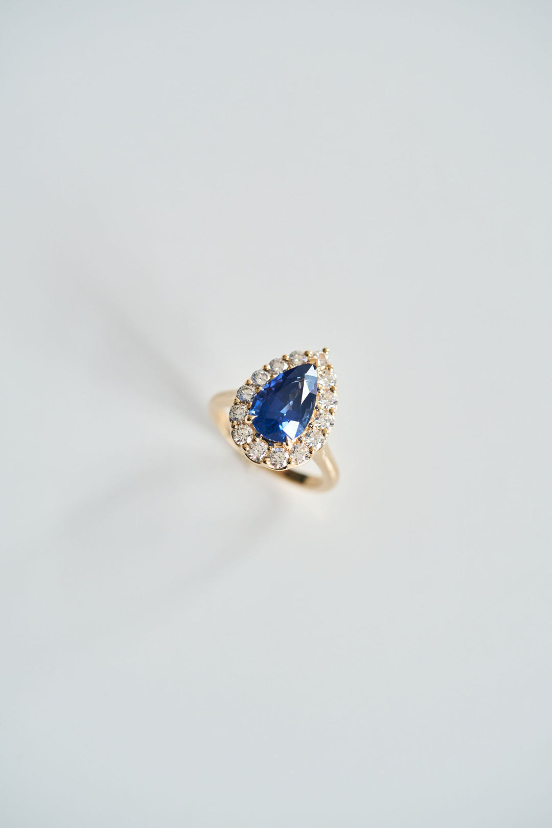 Pear Shape Blue Sapphire with Floral Halo