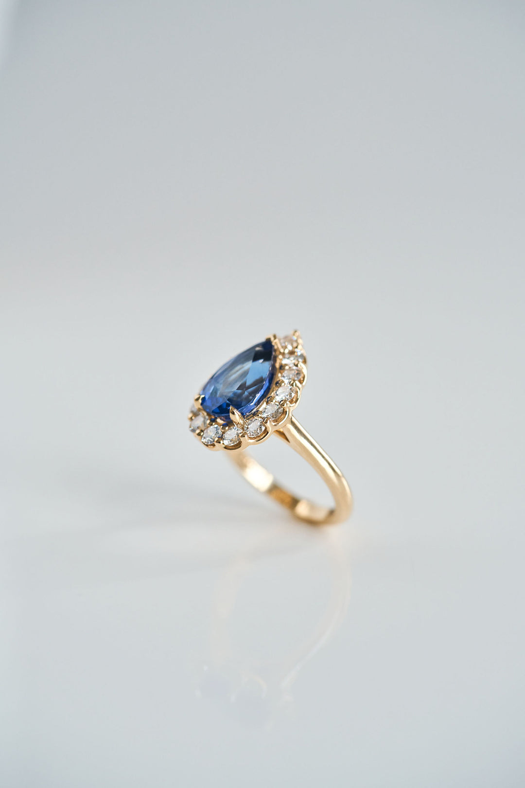 Pear Shape Blue Sapphire with Floral Halo