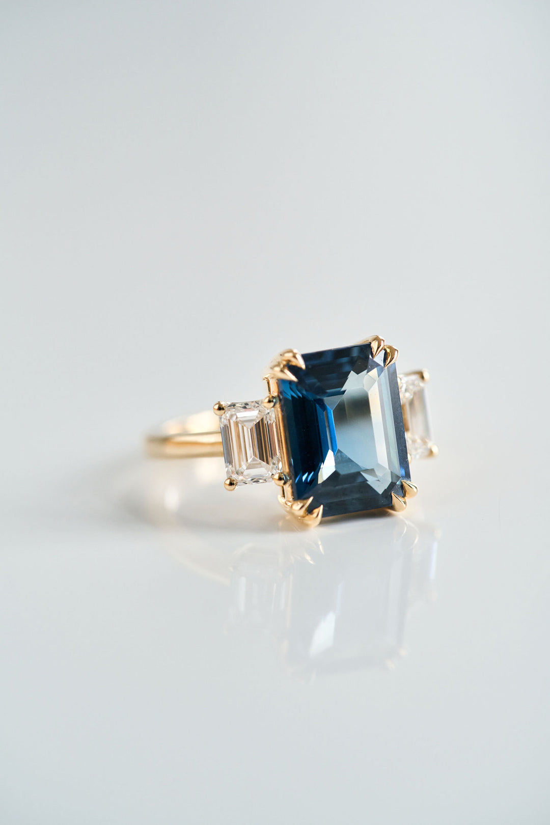 Emerald Cut Teal Sapphire With Emerald Cut Diamond Accents