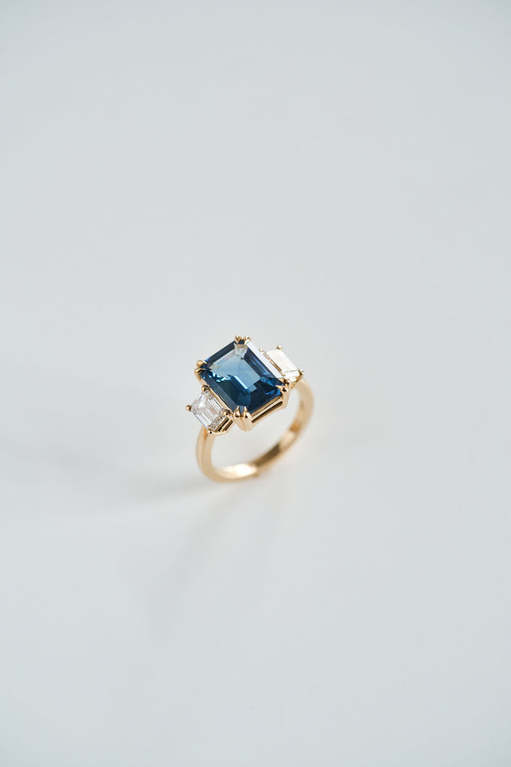 Emerald Cut Teal Sapphire With Emerald Cut Diamond Accents