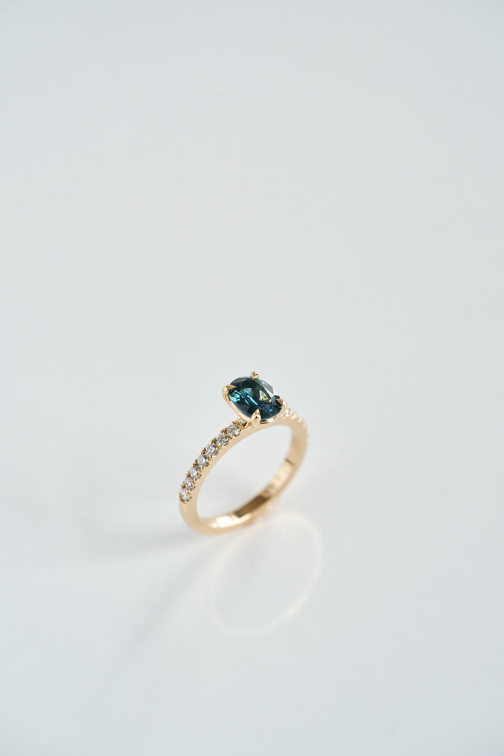 Oval Blue-Green Sapphire Cavalier Solitaire With Diamond Pavè Band (Copy)