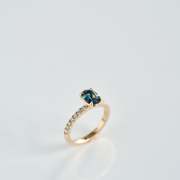 Oval Blue-Green Sapphire Cavalier Solitaire With Diamond Pavè Band