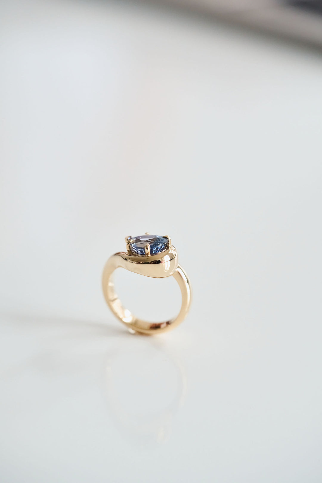 Pear Shape Blue Sapphire Bough Ring