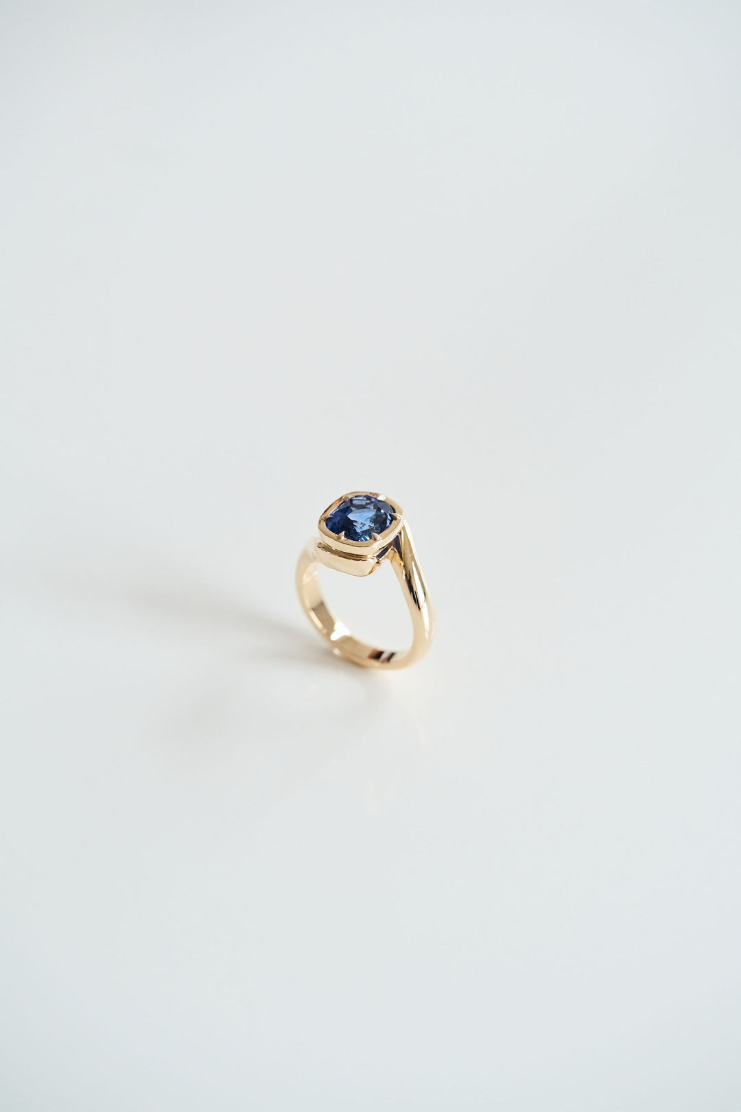 Cushion Cut Blue Sapphire Bypass Canopy Ring