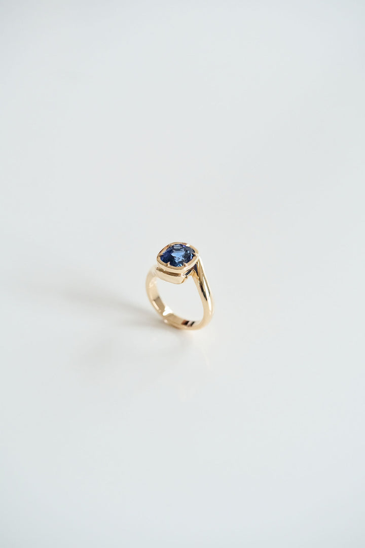 Cushion Cut Blue Sapphire Bypass Canopy Ring
