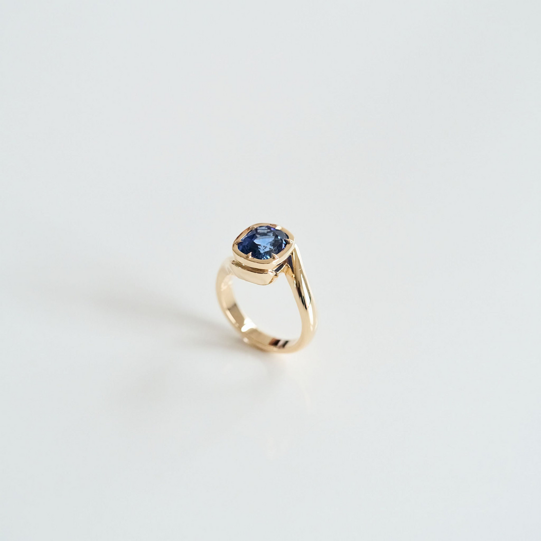 Cushion Cut Blue Sapphire Bypass Canopy Ring