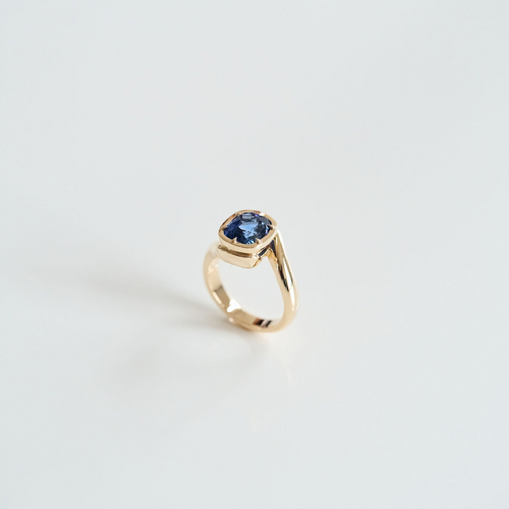 Cushion Cut Blue Sapphire Bypass Canopy Ring
