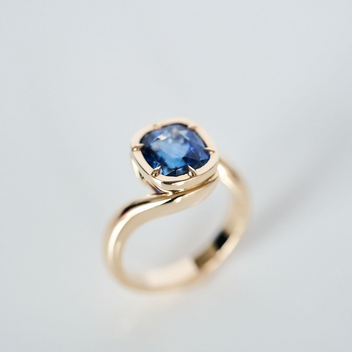 Cushion Cut Blue Sapphire Bypass Canopy Ring