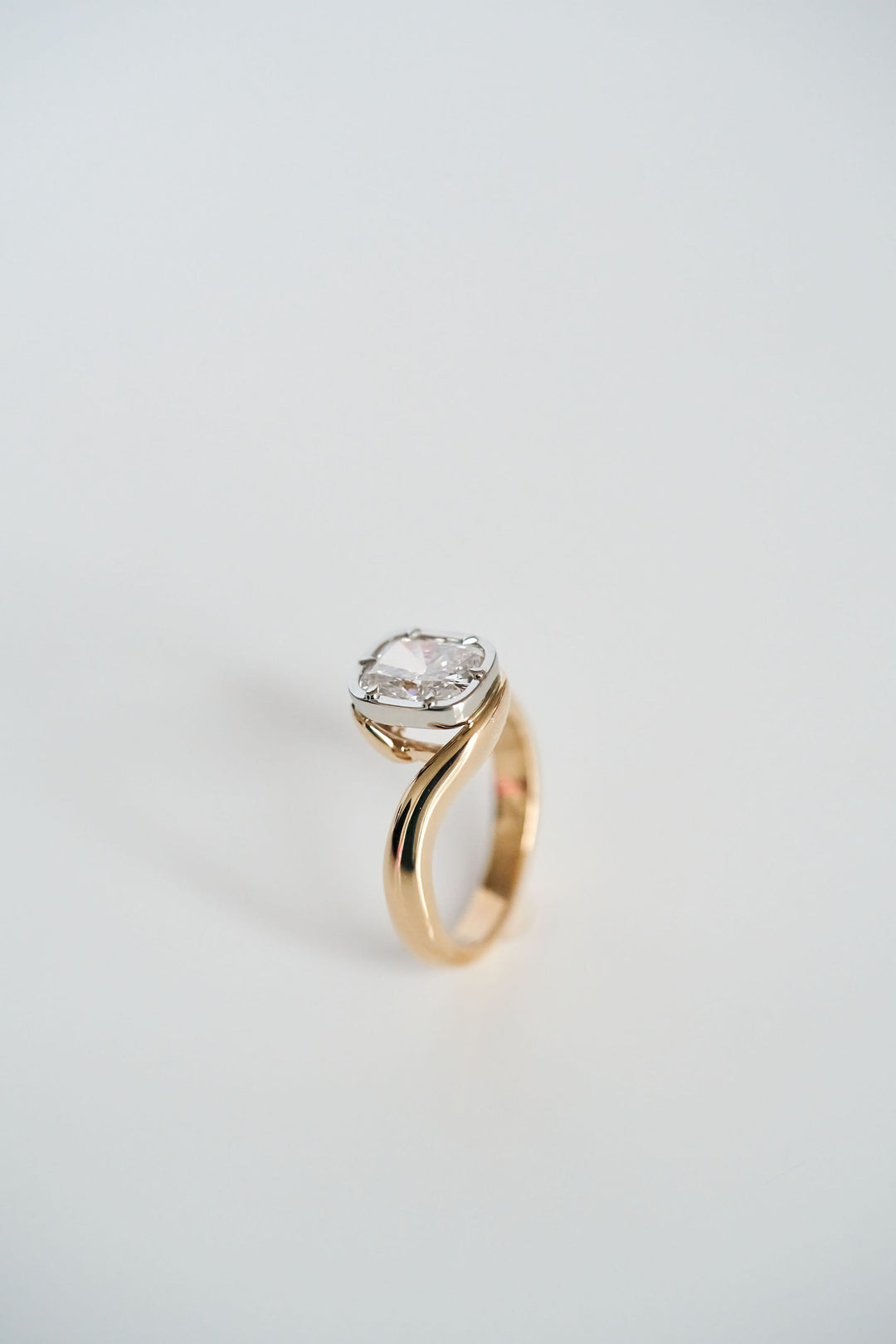Cushion Cut Diamond Bypass Canopy Ring