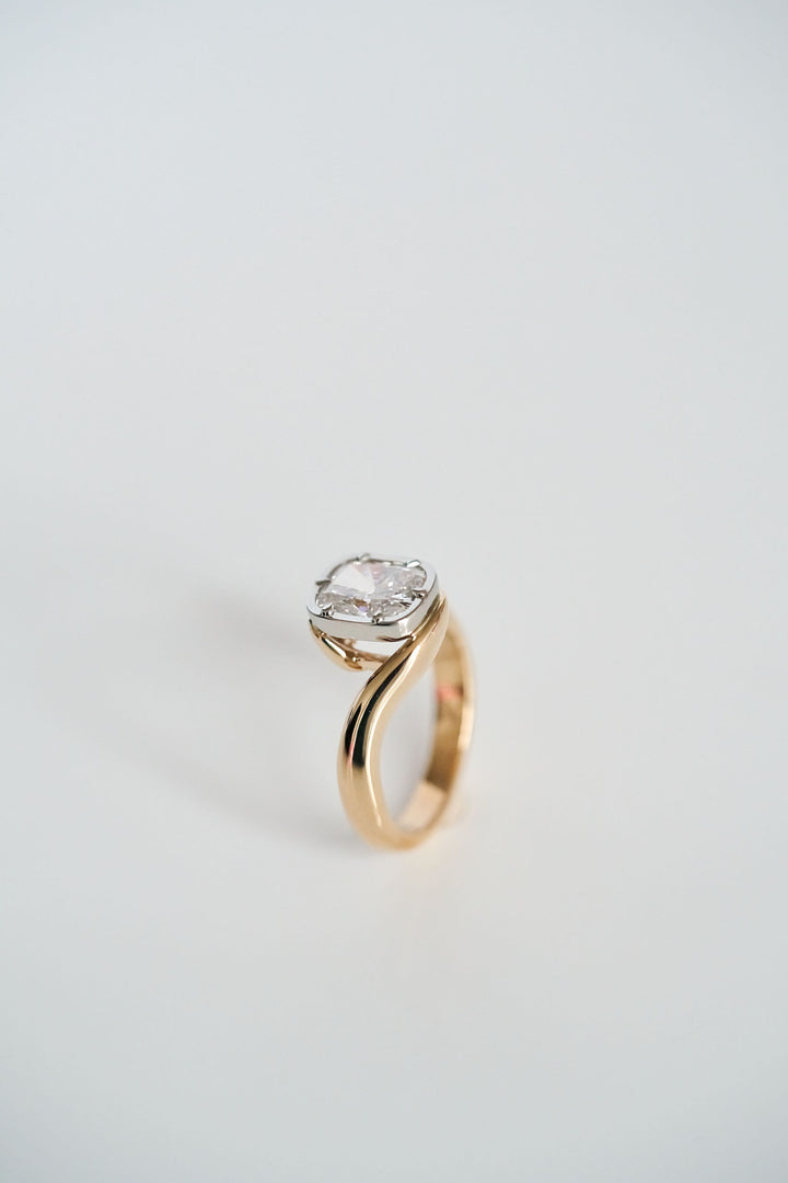 Cushion Cut Diamond Bypass Canopy Ring