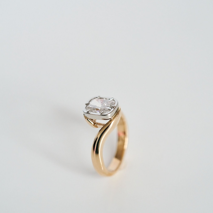Cushion Cut Diamond Bypass Canopy Ring