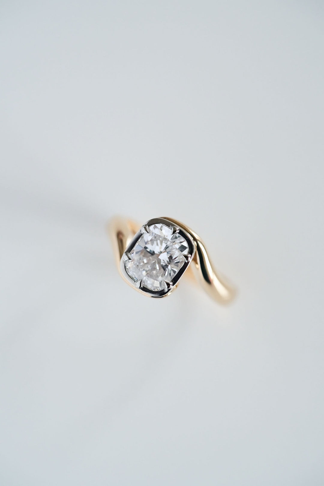 Cushion Cut Diamond Bypass Canopy Ring