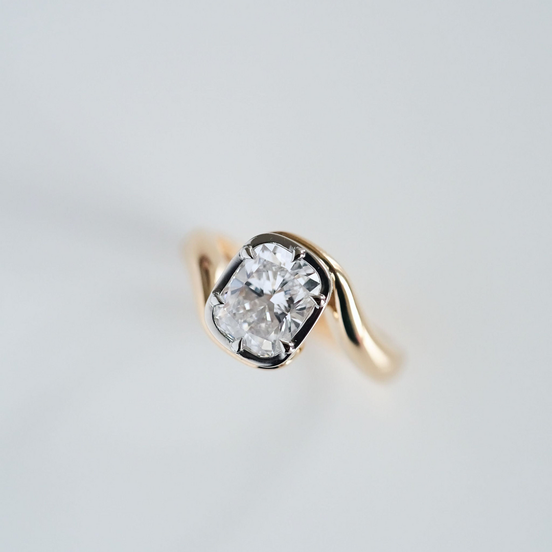 Cushion Cut Diamond Bypass Canopy Ring