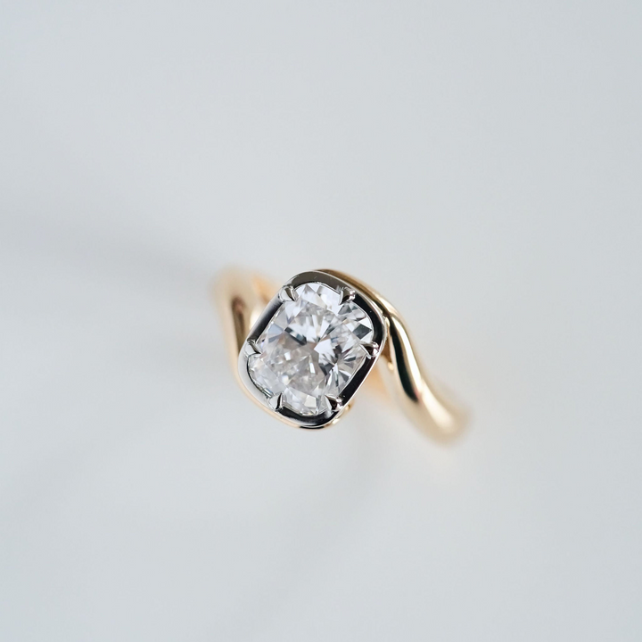 Cushion Cut Diamond Bypass Canopy Ring