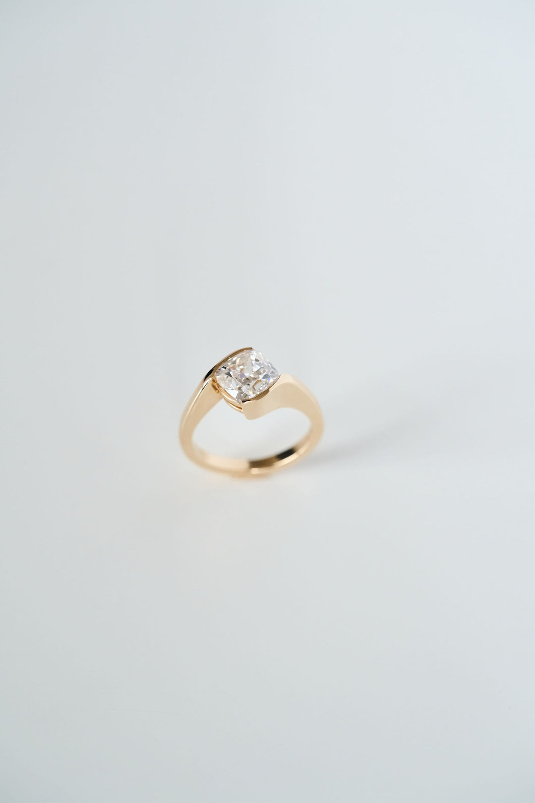 Cushion Cut Half Bezel Diamond Bypass Ring