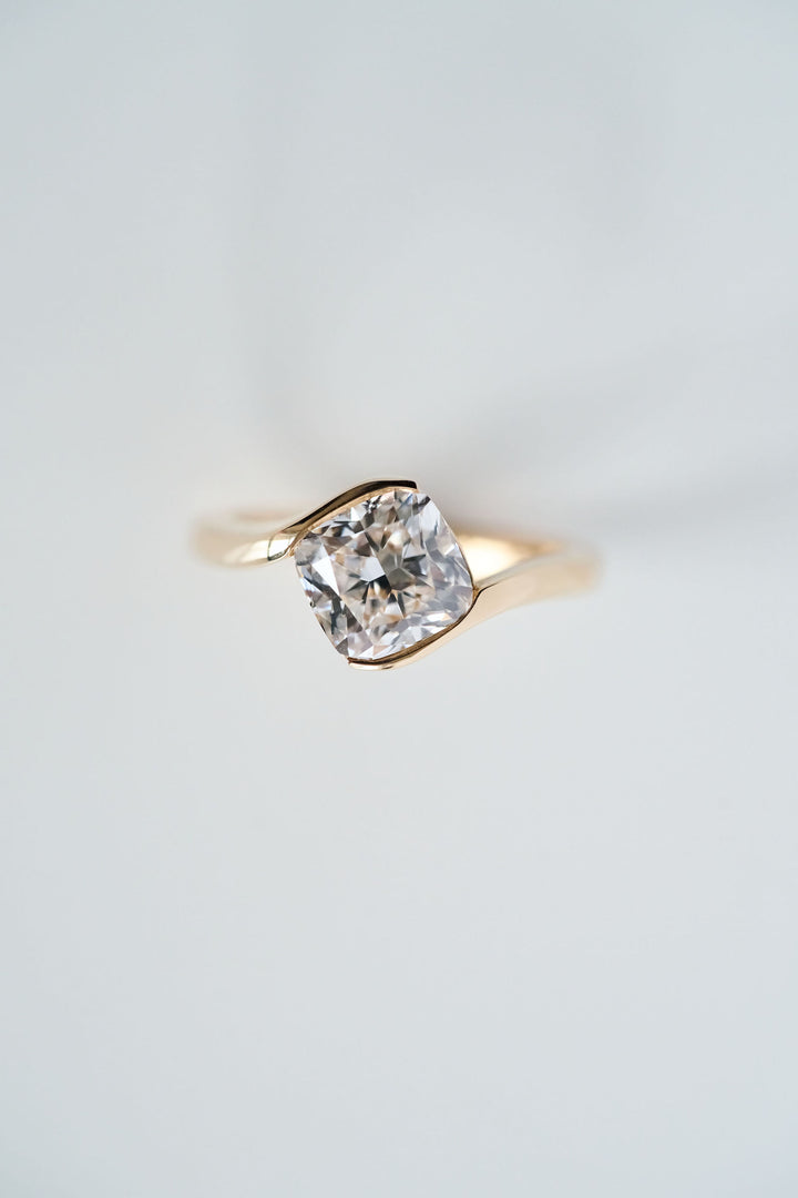 Cushion Cut Half Bezel Diamond Bypass Ring