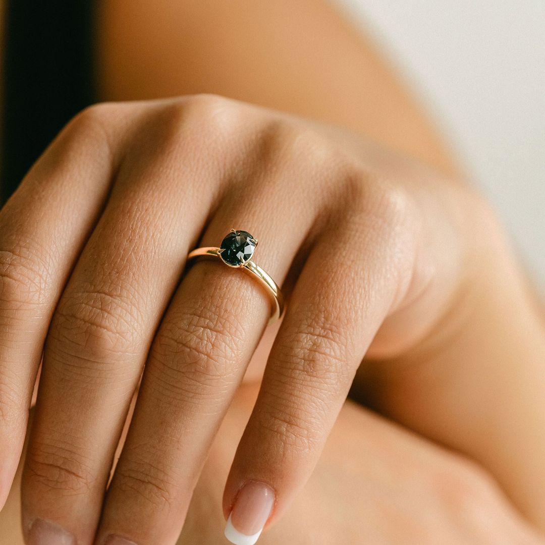 Oval Blue-Green Sapphire Cavalier Solitaire