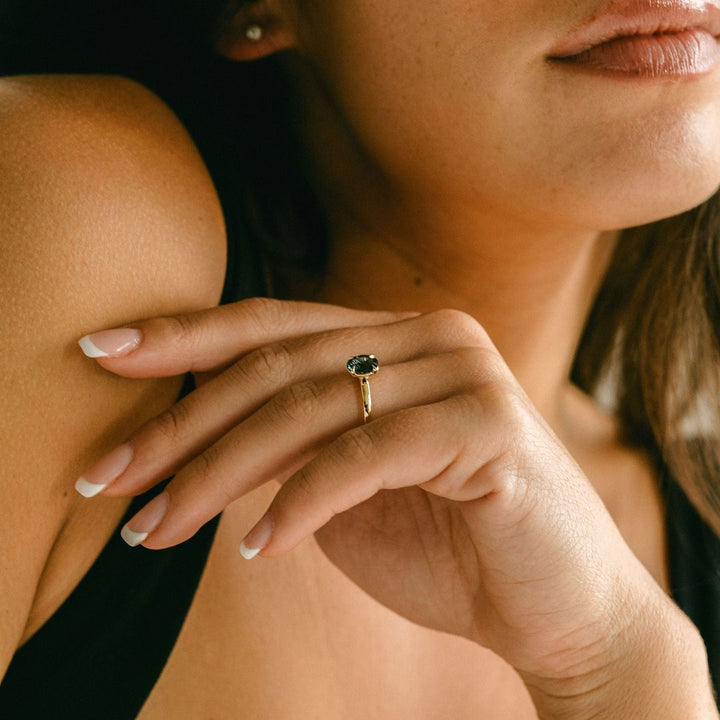 Oval Blue-Green Sapphire Cavalier Solitaire