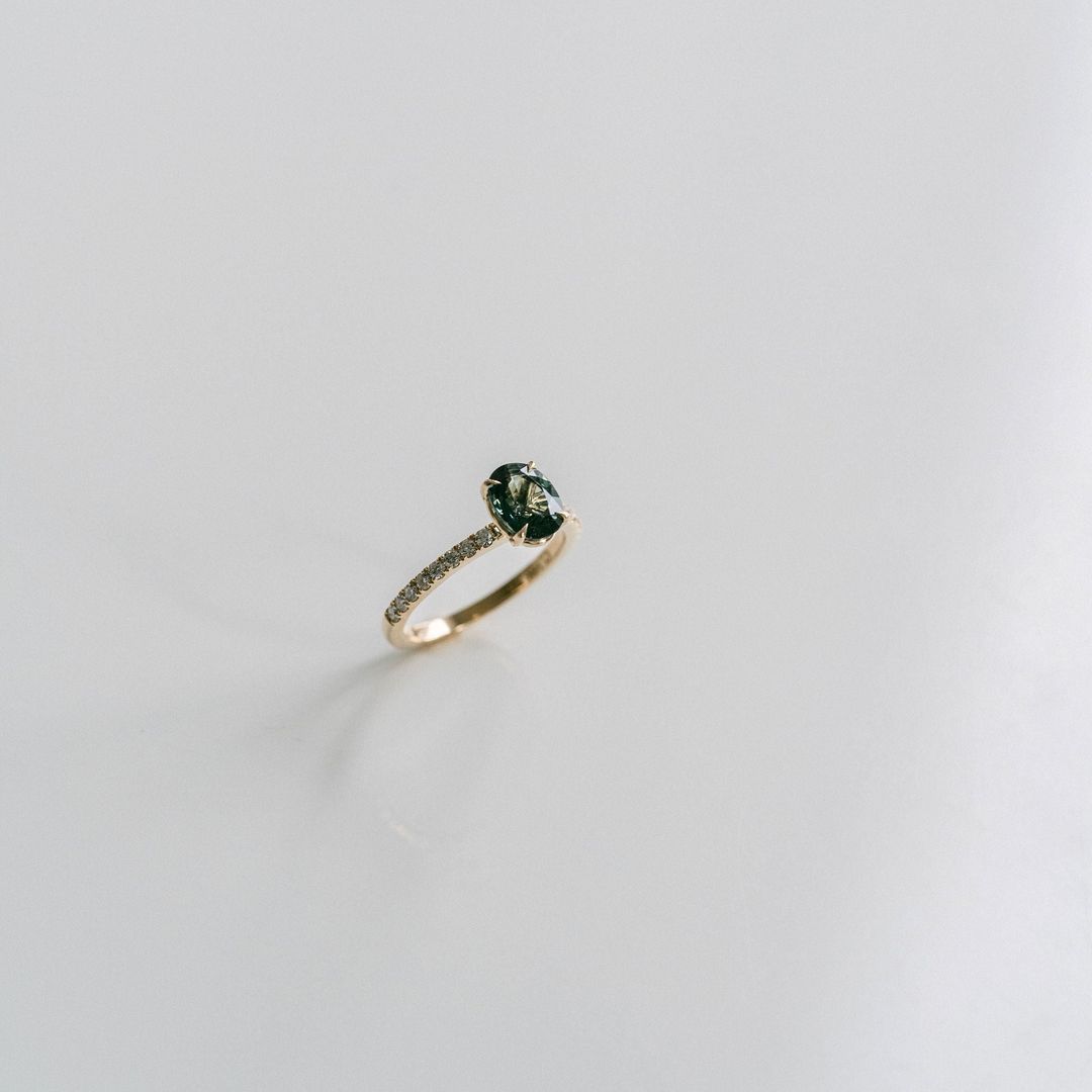 Oval Blue-Green Sapphire Cavalier Solitaire With Diamond Pavè Band