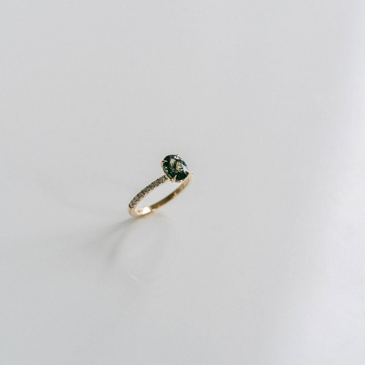 Oval Blue-Green Sapphire Cavalier Solitaire With Diamond Pavè Band