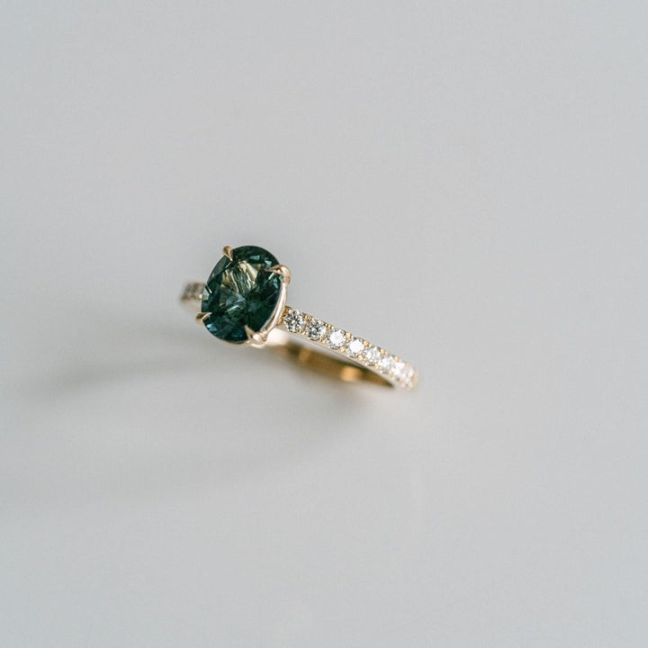 Oval Blue-Green Sapphire Cavalier Solitaire With Diamond Pavè Band