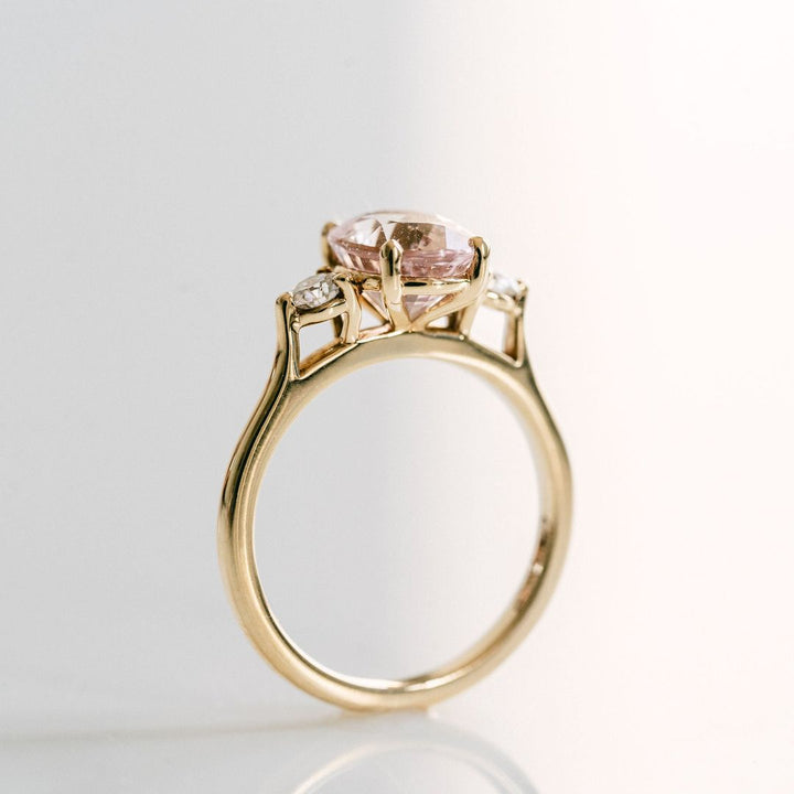 Oval Peach-Pink Sapphire With Round Diamond Accents