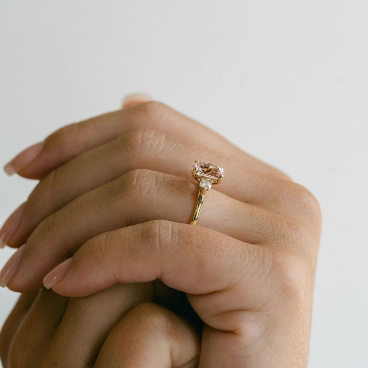 Oval Peach-Pink Sapphire With Round Diamond Accents