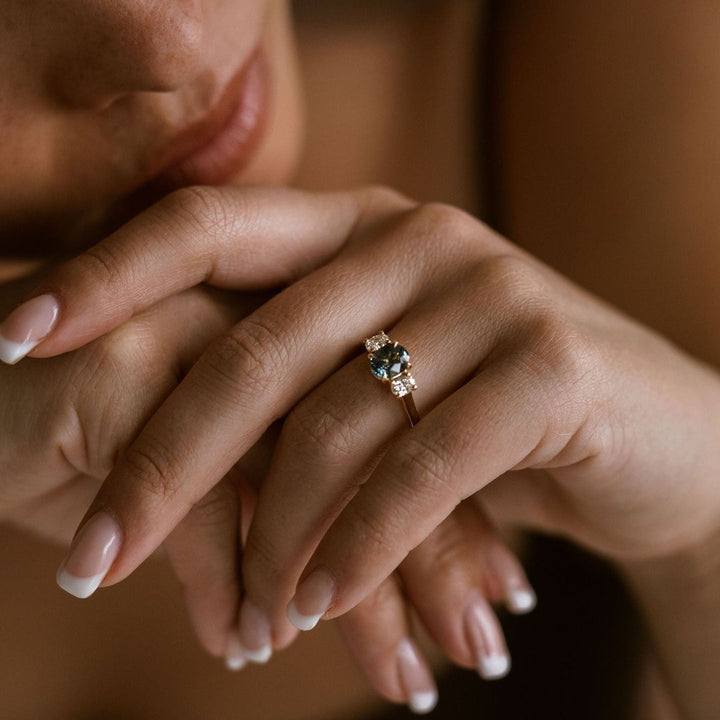 Oval Teal Sapphire With Oval Diamond Accents