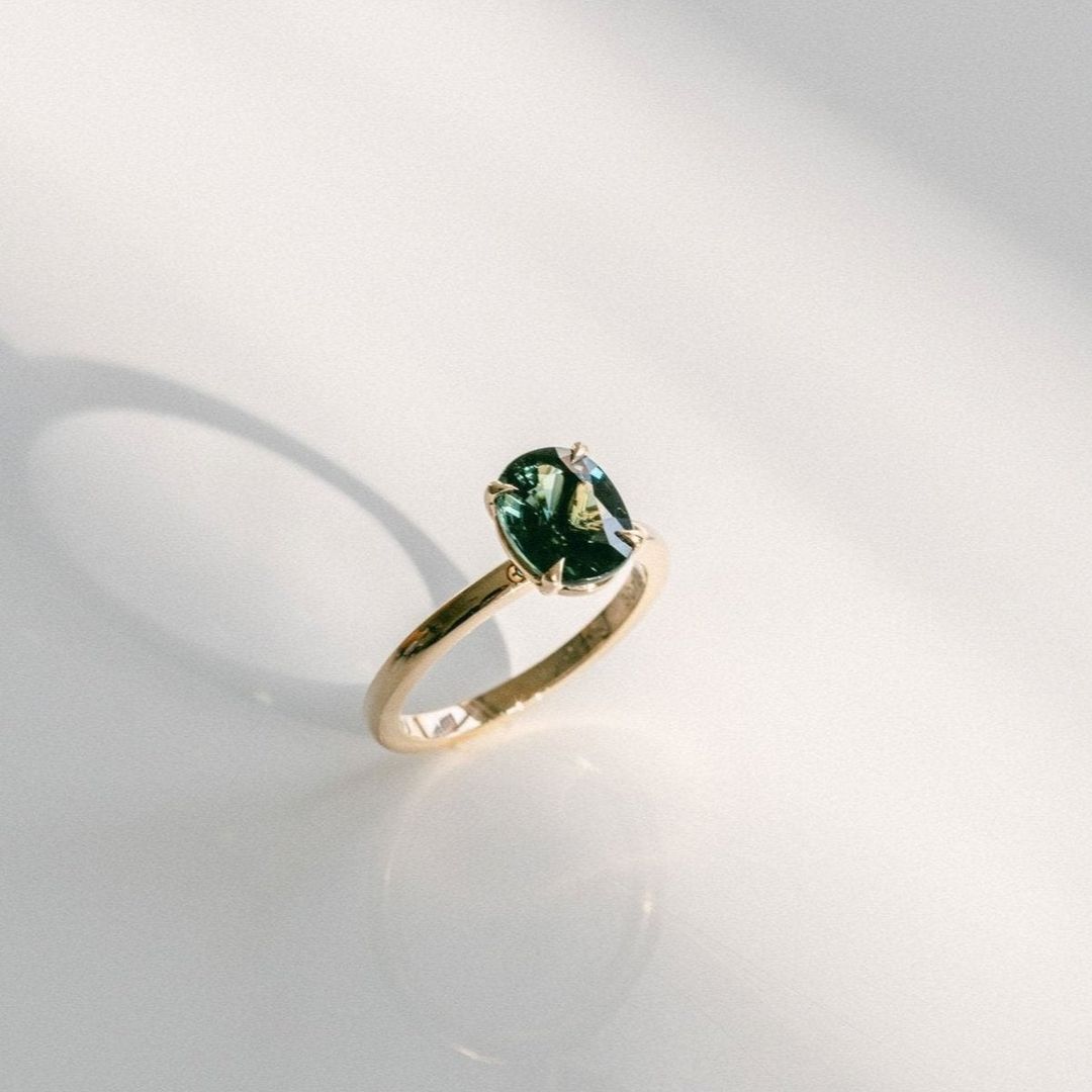 Oval West Coast Green Sapphire Cavalier Solitaire