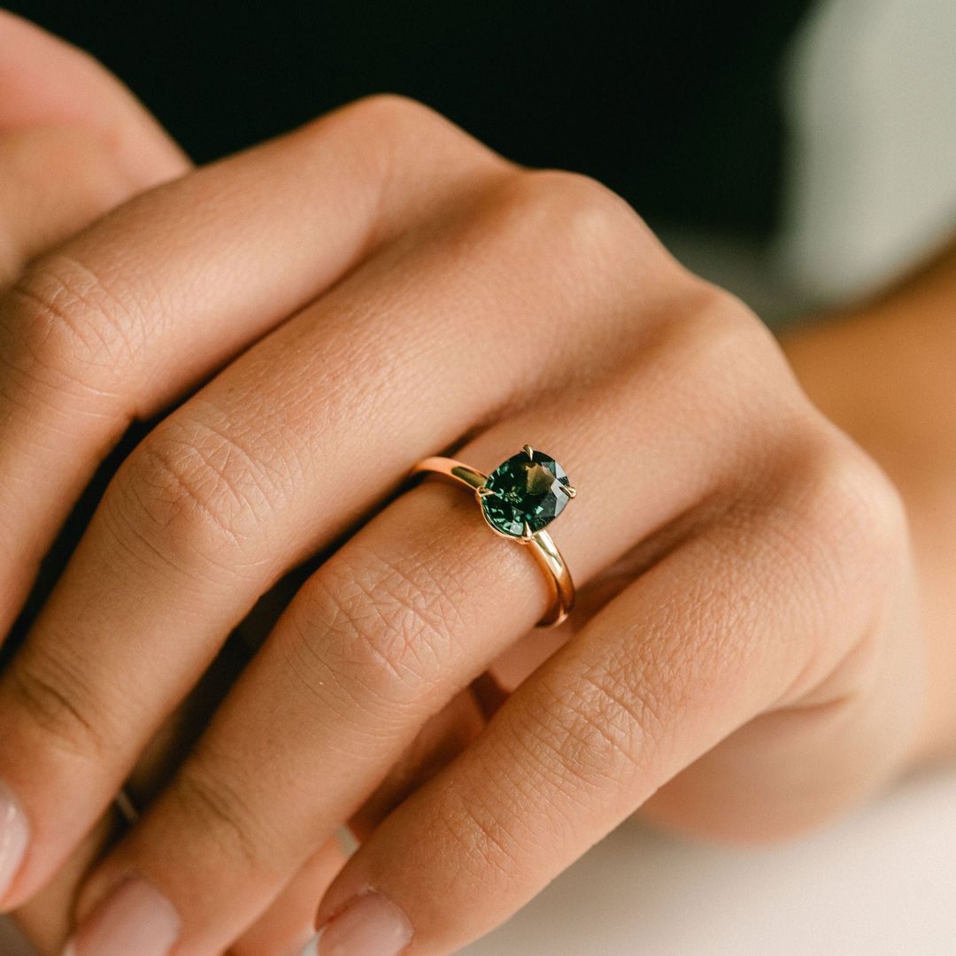 Oval West Coast Green Sapphire Cavalier Solitaire