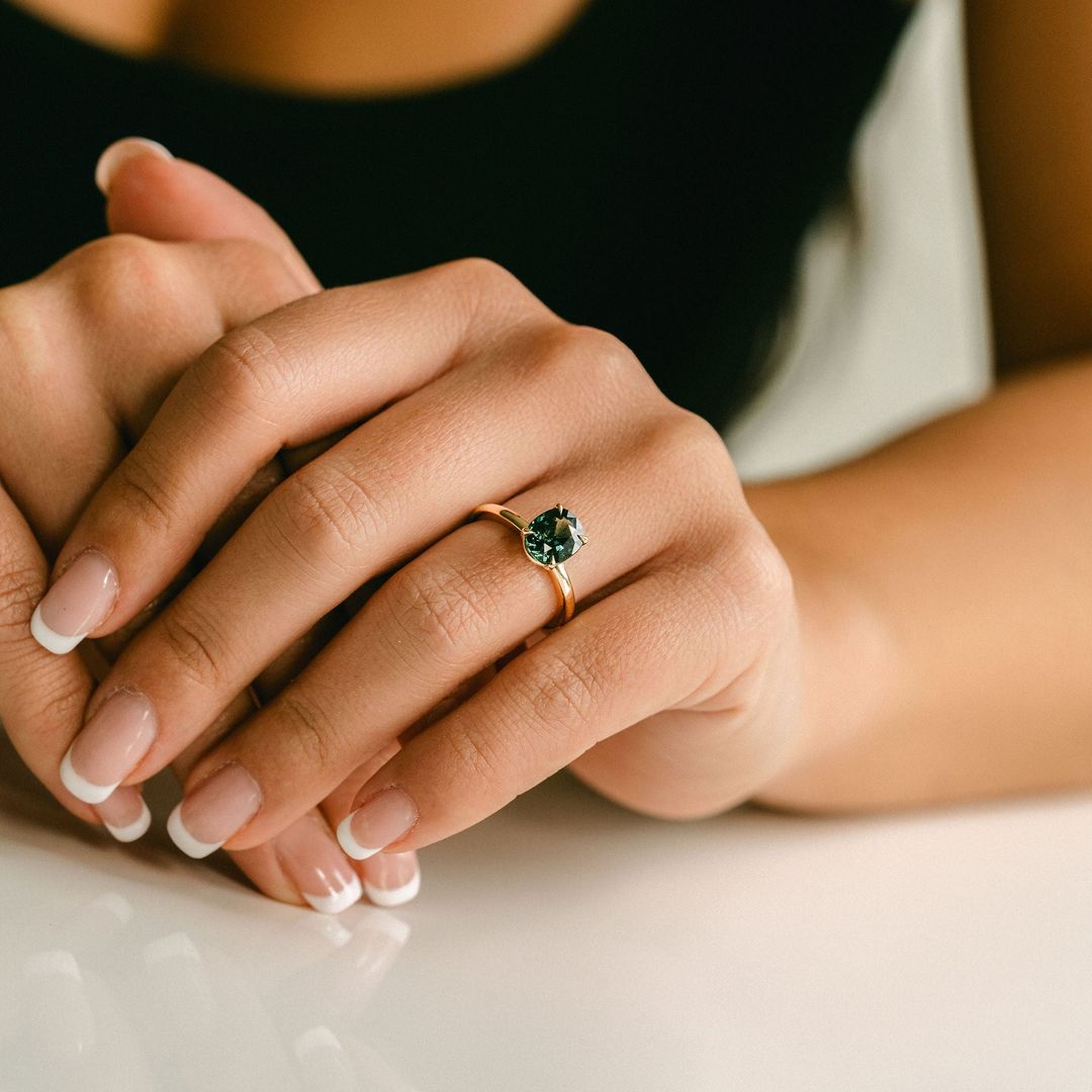 Oval West Coast Green Sapphire Cavalier Solitaire